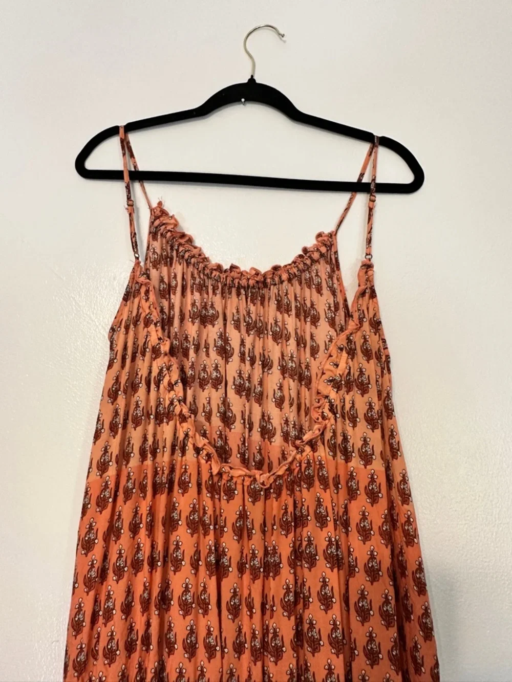 By Anthropologie Flounced Maxi Lounge Dress in Coral Floral size Medium - Picture 7 of 9